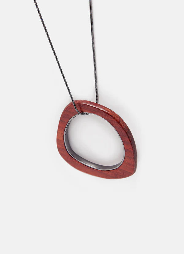 Dark Grey/Red Wood & Metal Necklace