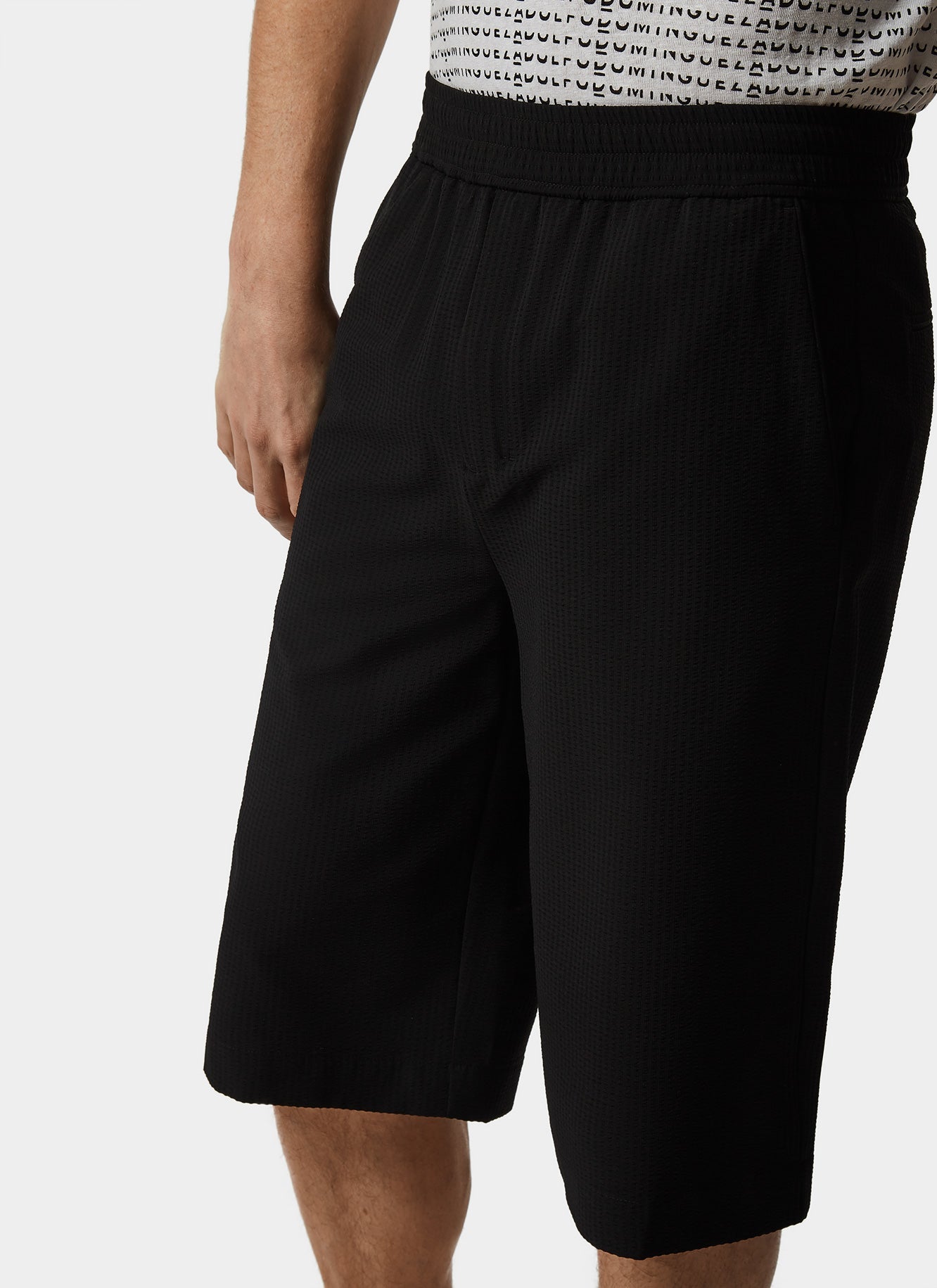 Black Bermuda Shorts With Elastic Waist