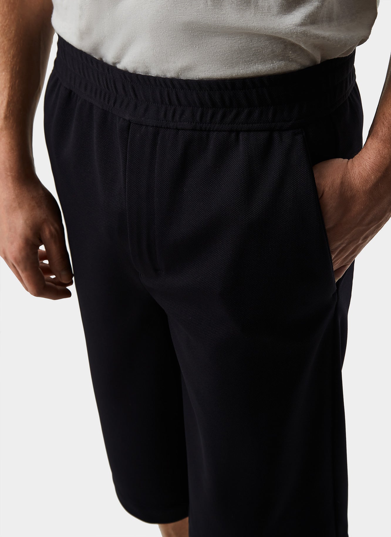 Navy Blue Bermuda Shorts With Elastic Waist