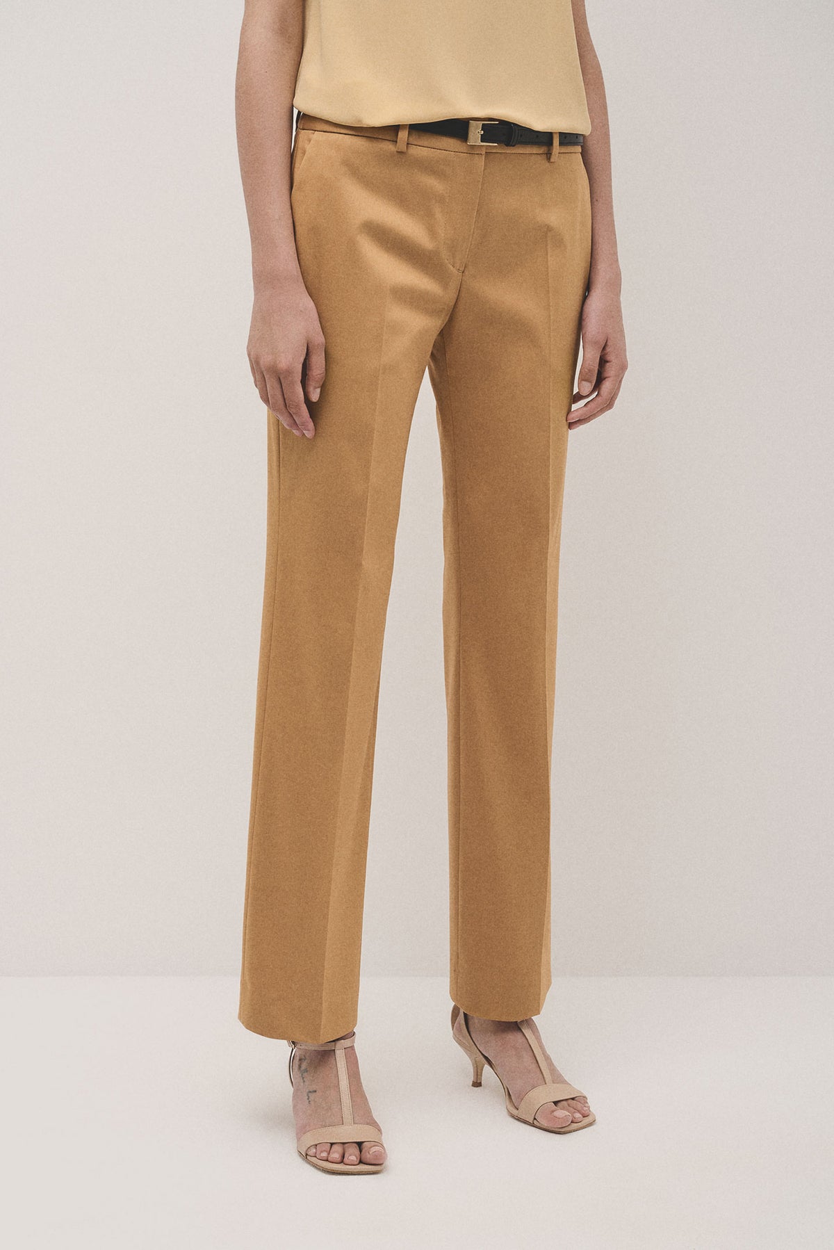 Mustard straight cotton satin pants