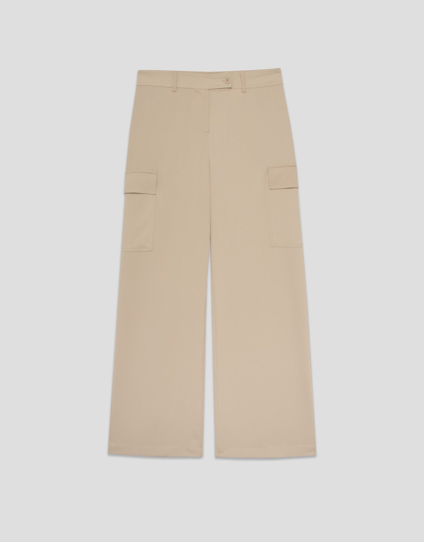 Beige Wide-Leg Cargo Pants