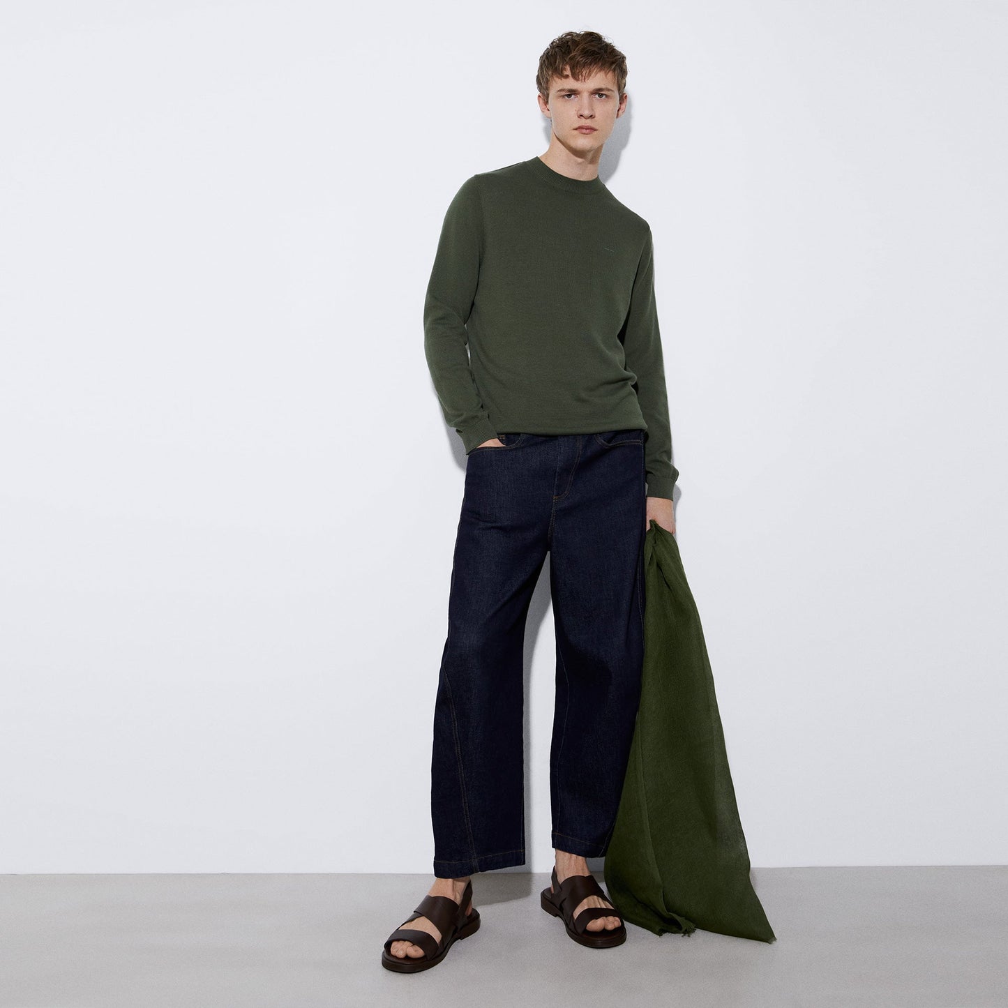 Dark Green European Linen Scarf