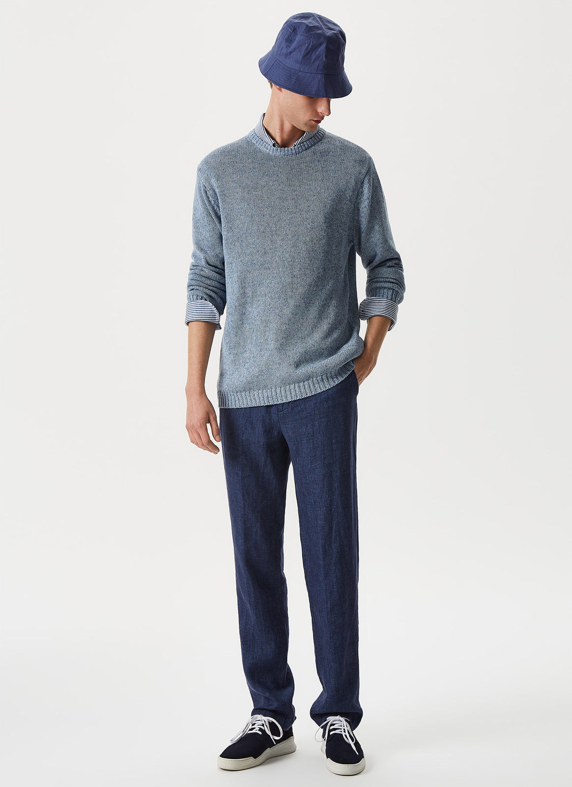 Sky Blue/White Knit Striped Shirt