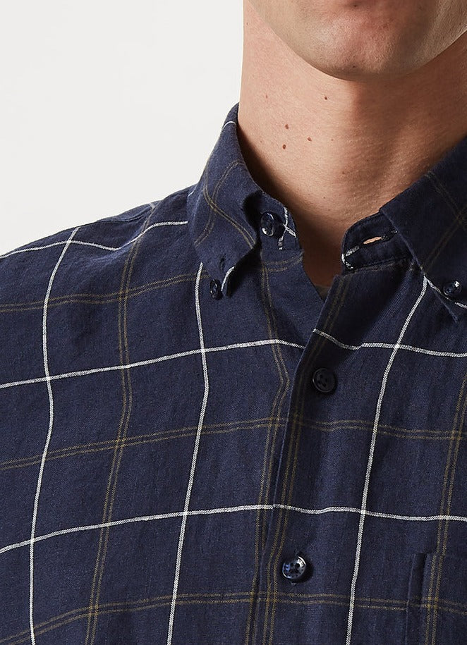 Navy Blue Checked Linen Shirt