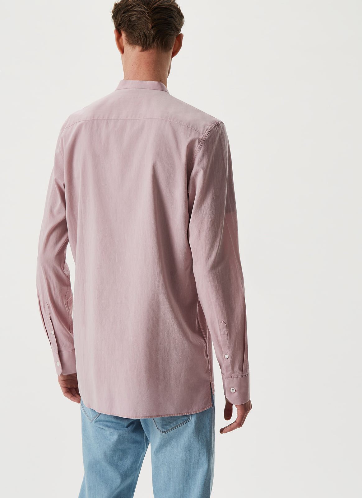 Pale Pink Long-Sleeved Mandarin Collar Shirt