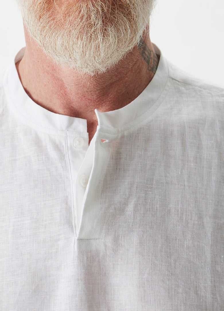 White Linen Shirt With Button Neck