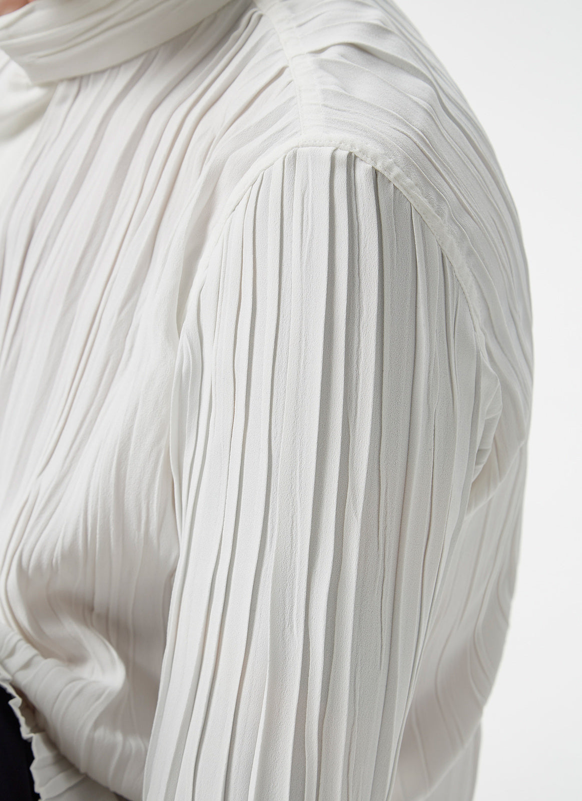 White Crinkle Shirt With High Mandarin Collar