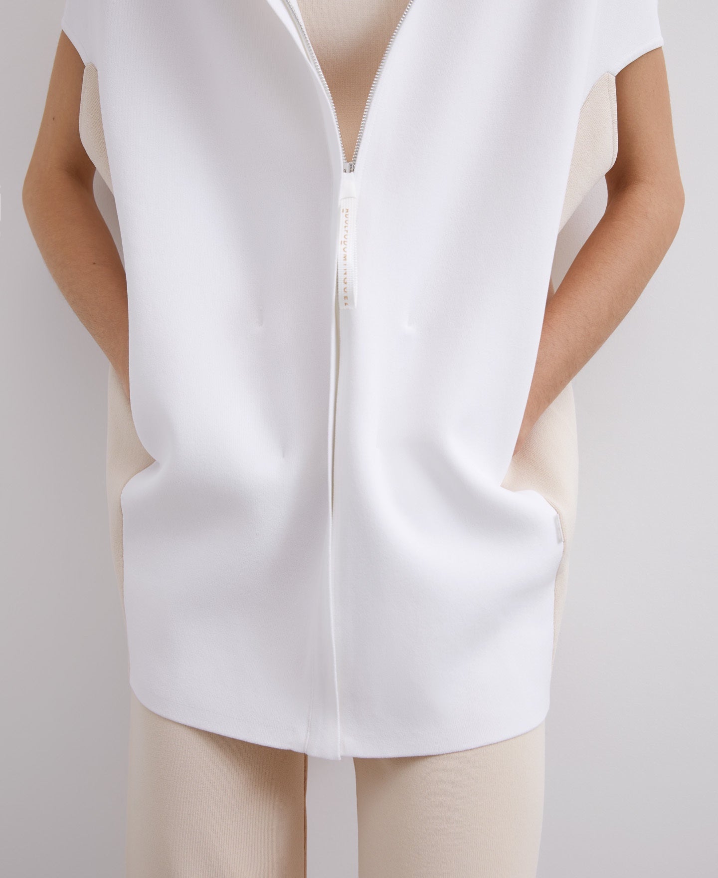 Stone/Ecru Two-Colored Cardigan In Cerrojillo Knit