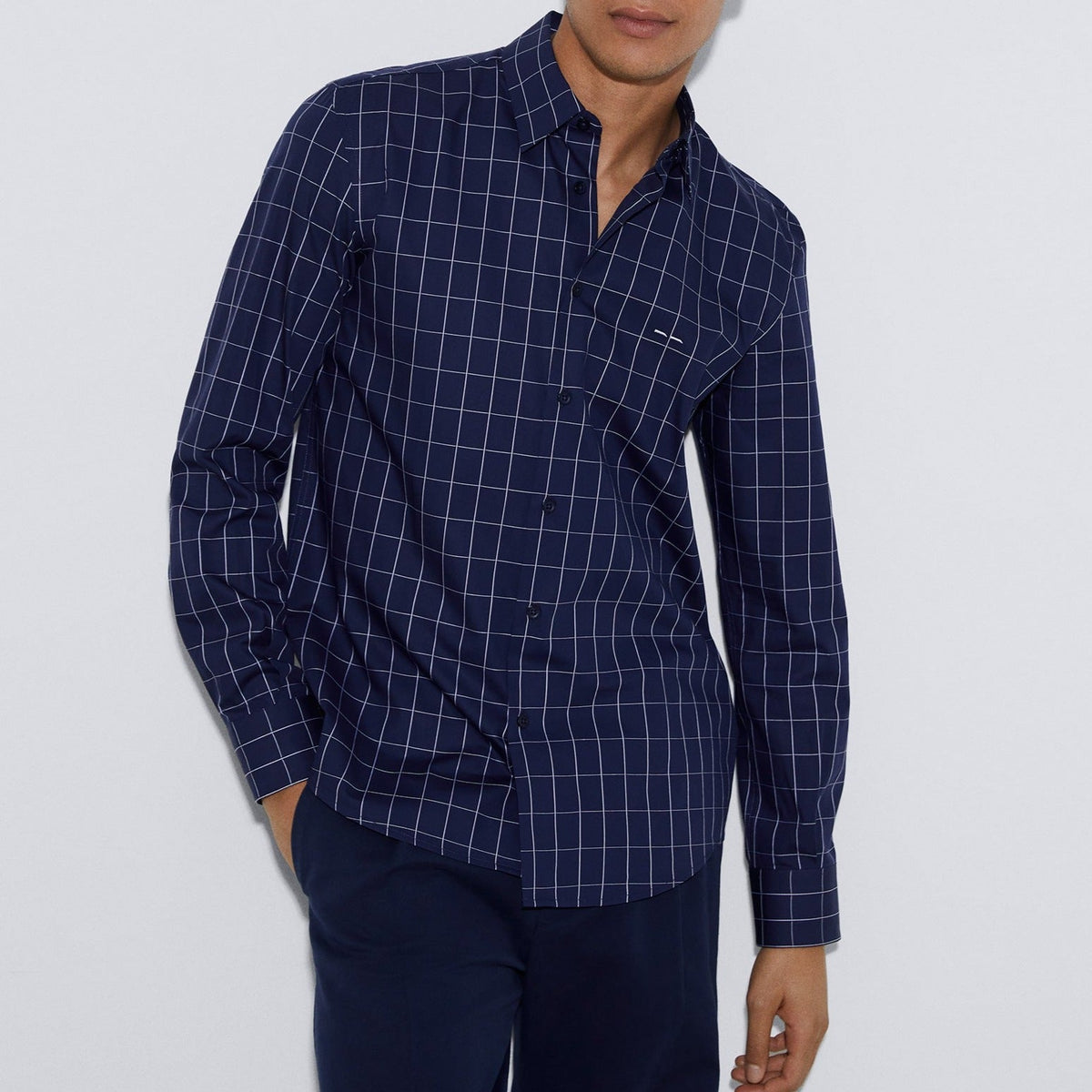 Blue Check Plaid Cotton Shirt