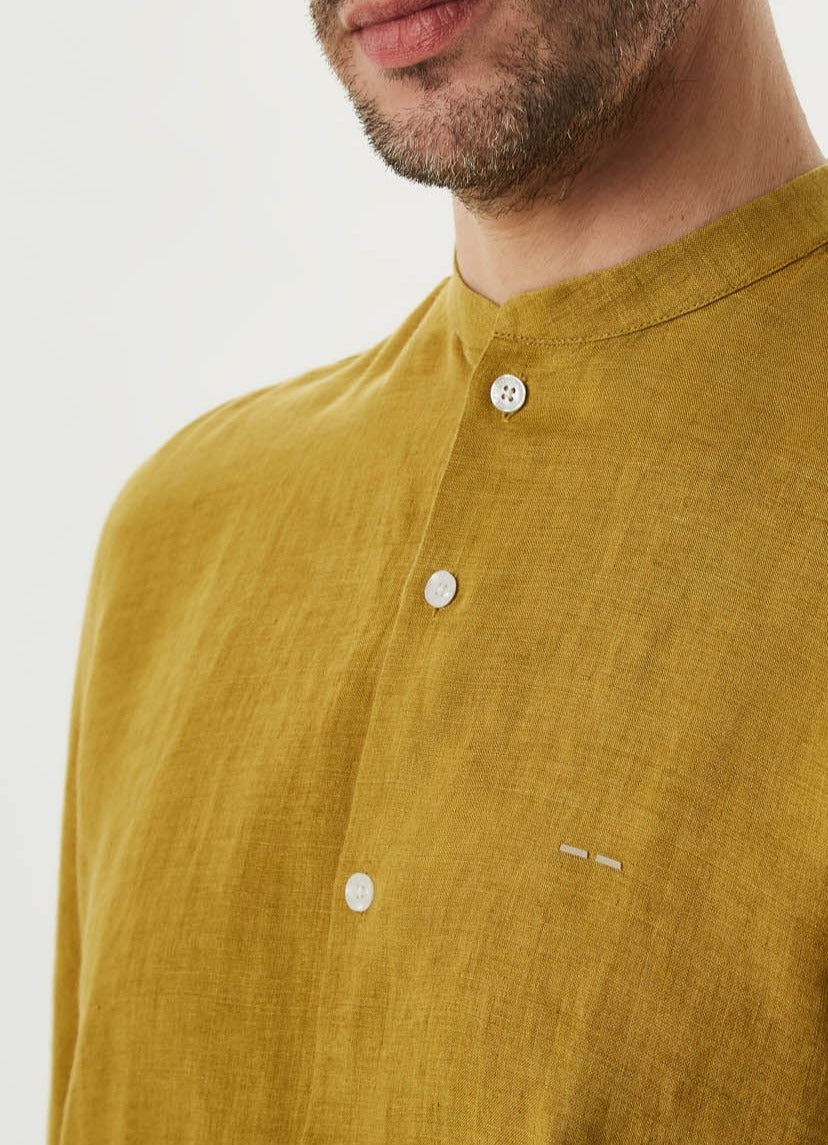 Lime Linen Shirt With Mandarin Collar