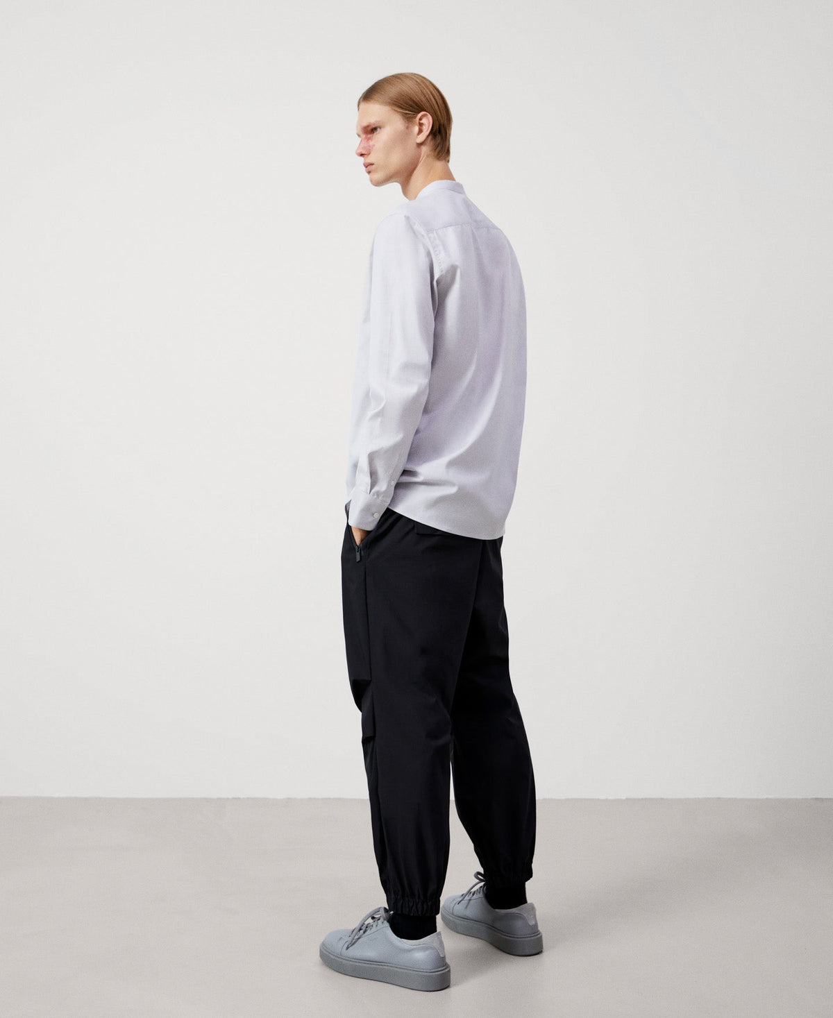 Light Grey Cotton Mandarin Collar Shirt