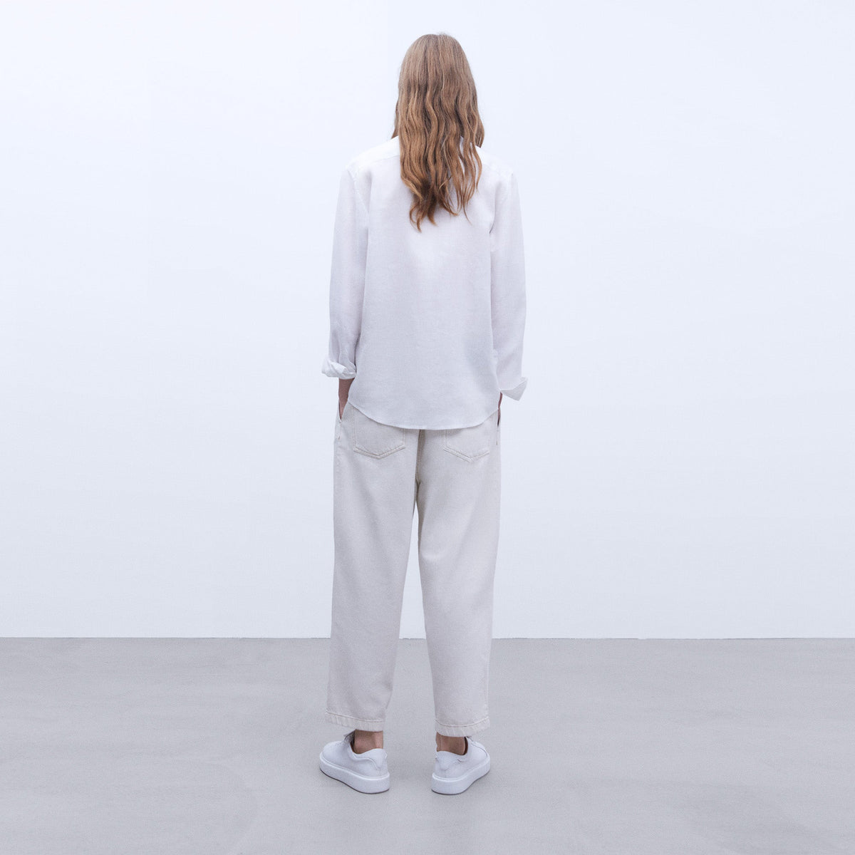 Linen Lapel Collar Shirt - Pure White