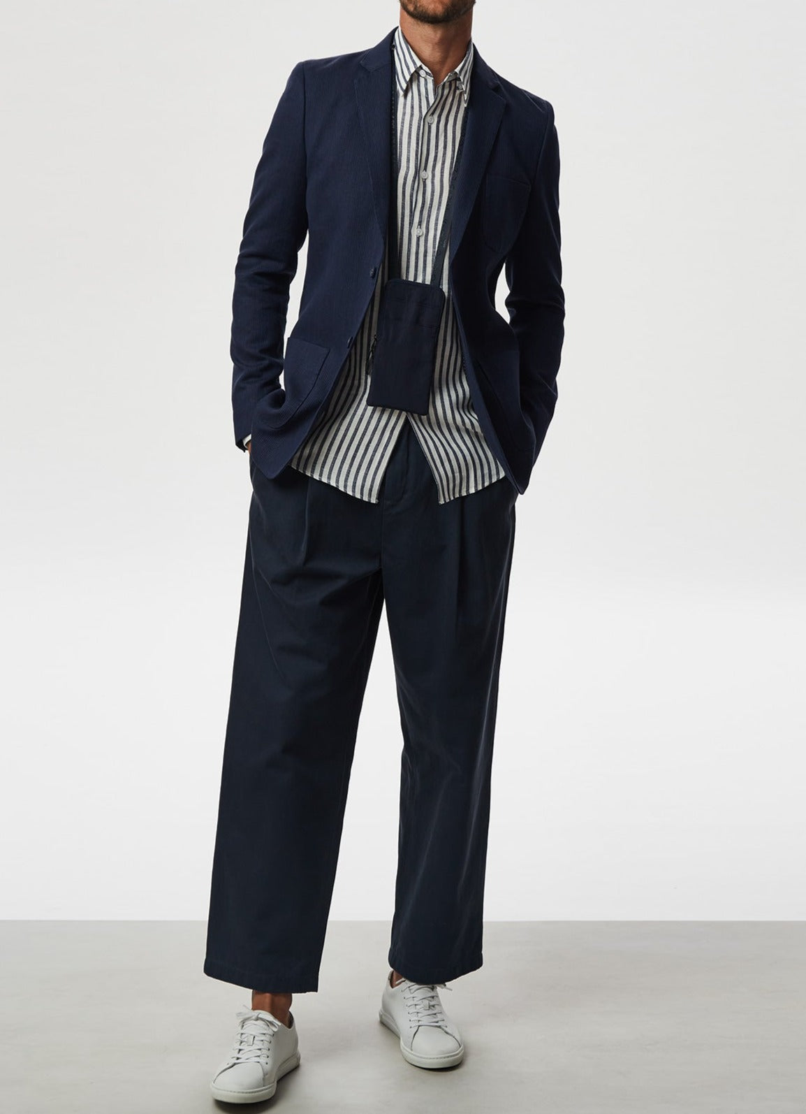 White Stripe/Blue Striped Linen Shirt