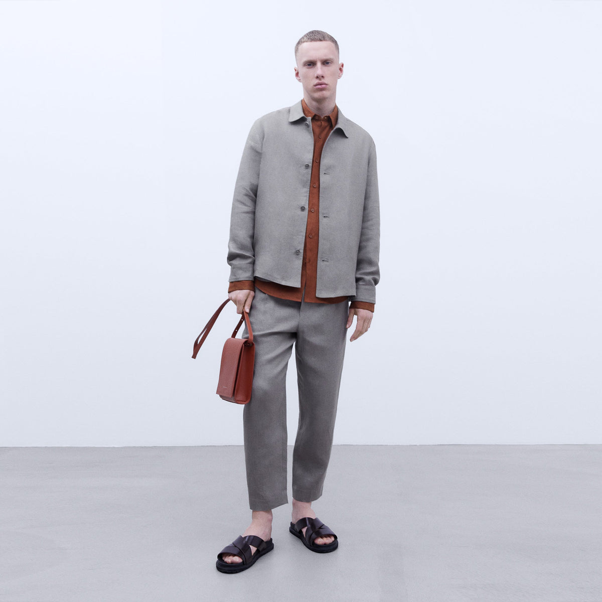 Terracotta Linen Lapel Collar Shirt