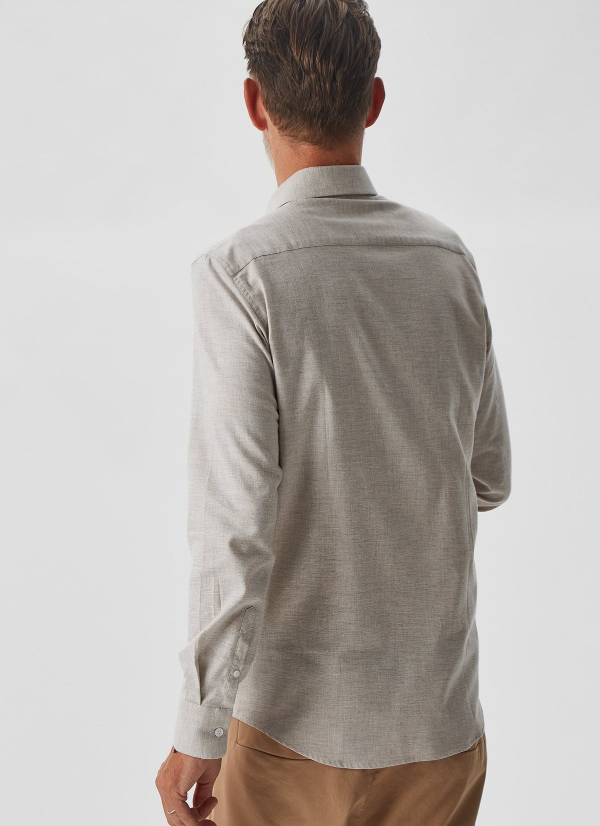 Flannel-Like Cotton Twill Shirt in Sand
