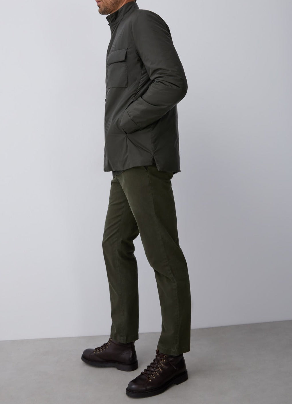 Green Padded Overshirt With Flap Pockets