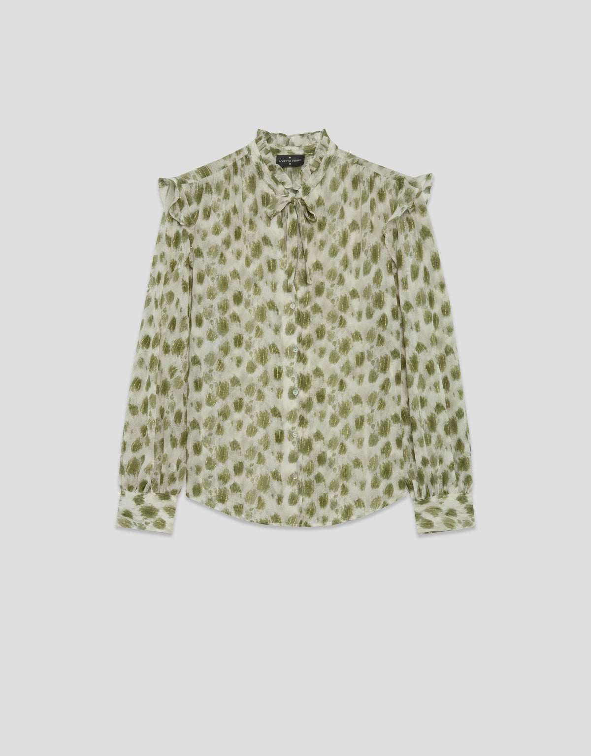 Blouse With Ruffles And Green Spotted Print