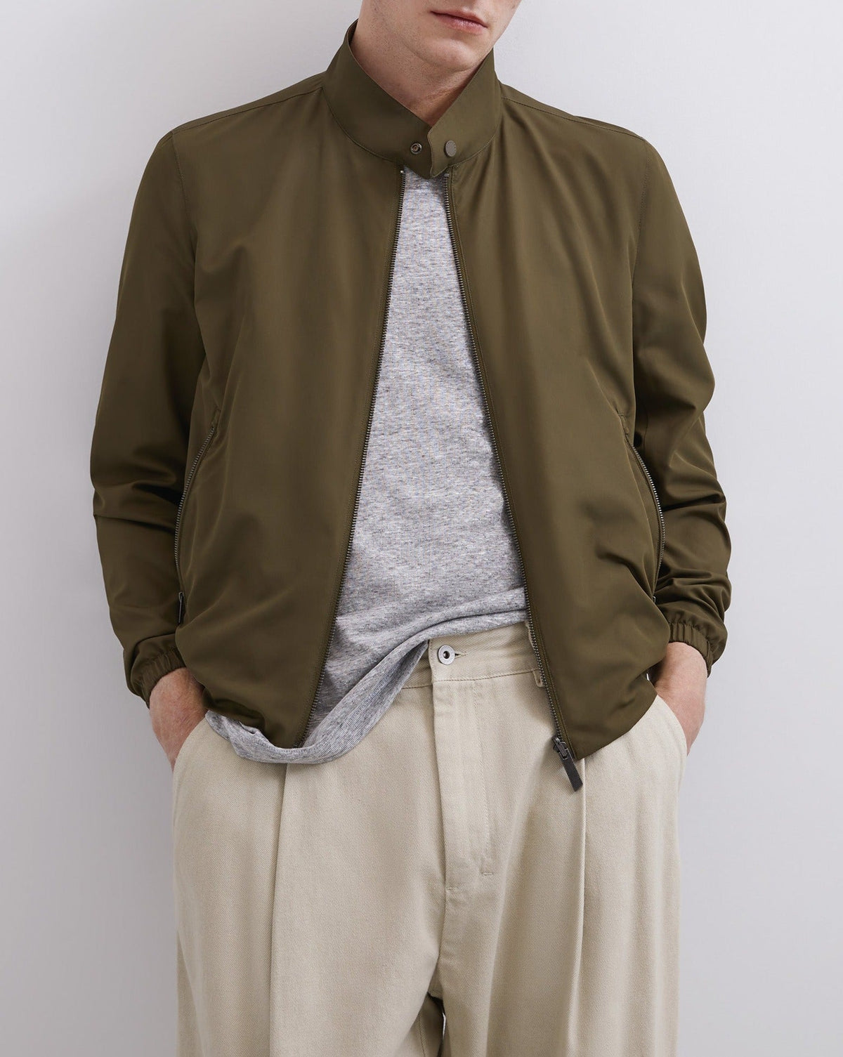 Camel Reversible Jacket With Mandarin Collar