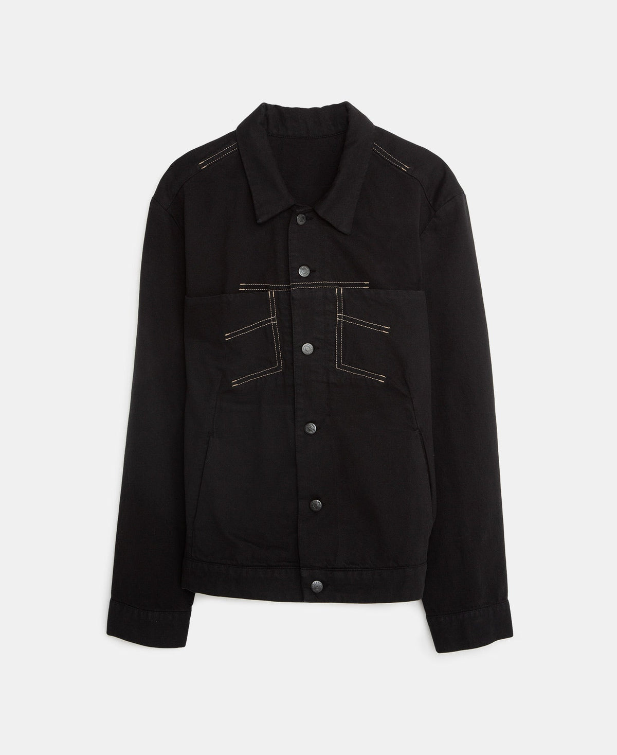 Black Denim Overshirt With Slit Pockets