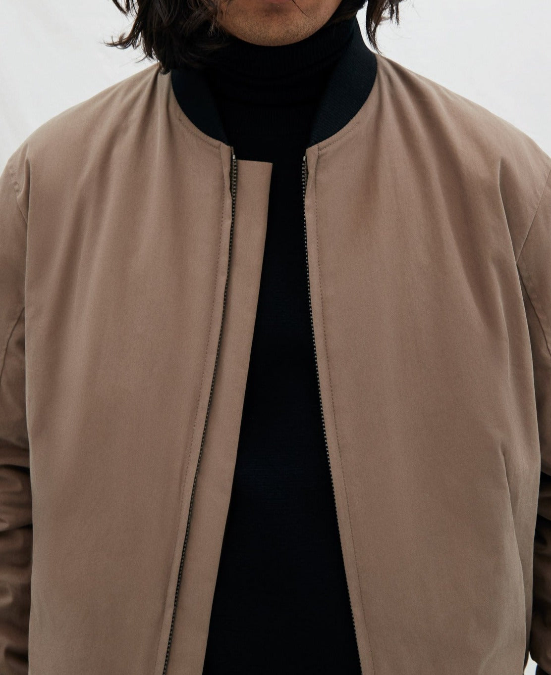 Taupe Irregular Stitching Bomber