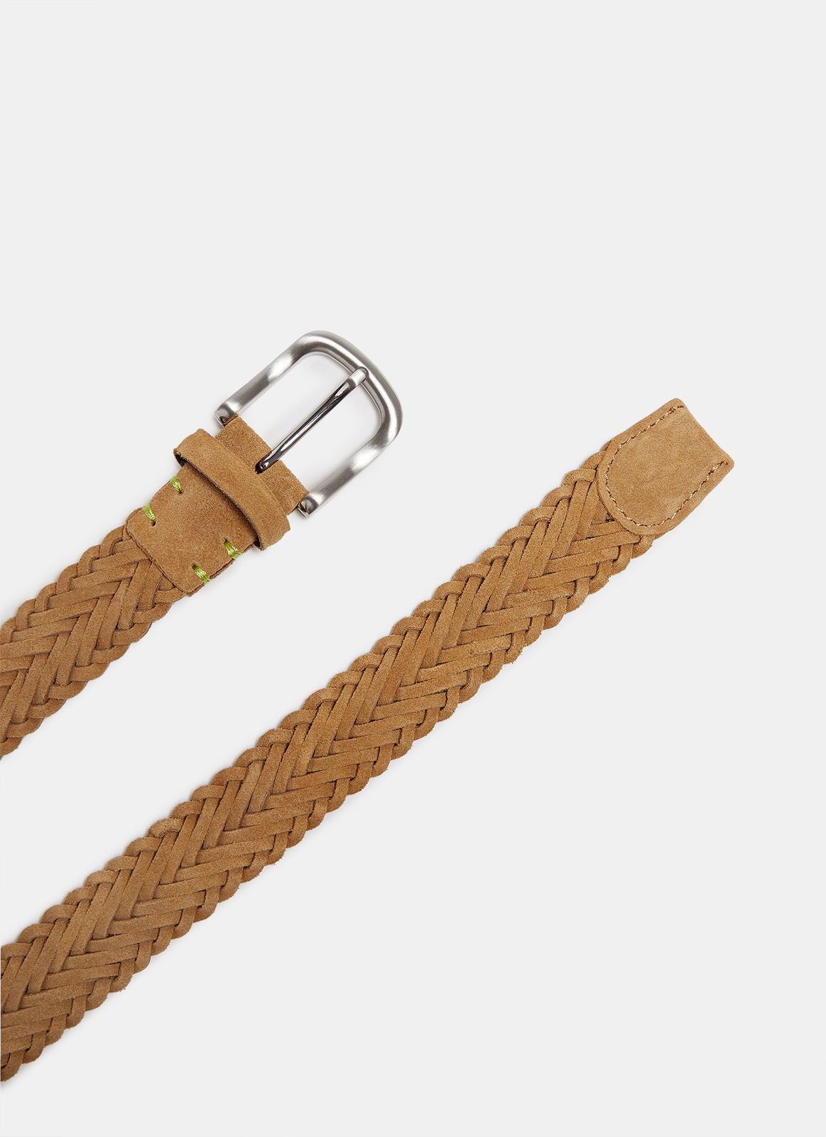 Brown Braided Leather Belt With Metal Buckle