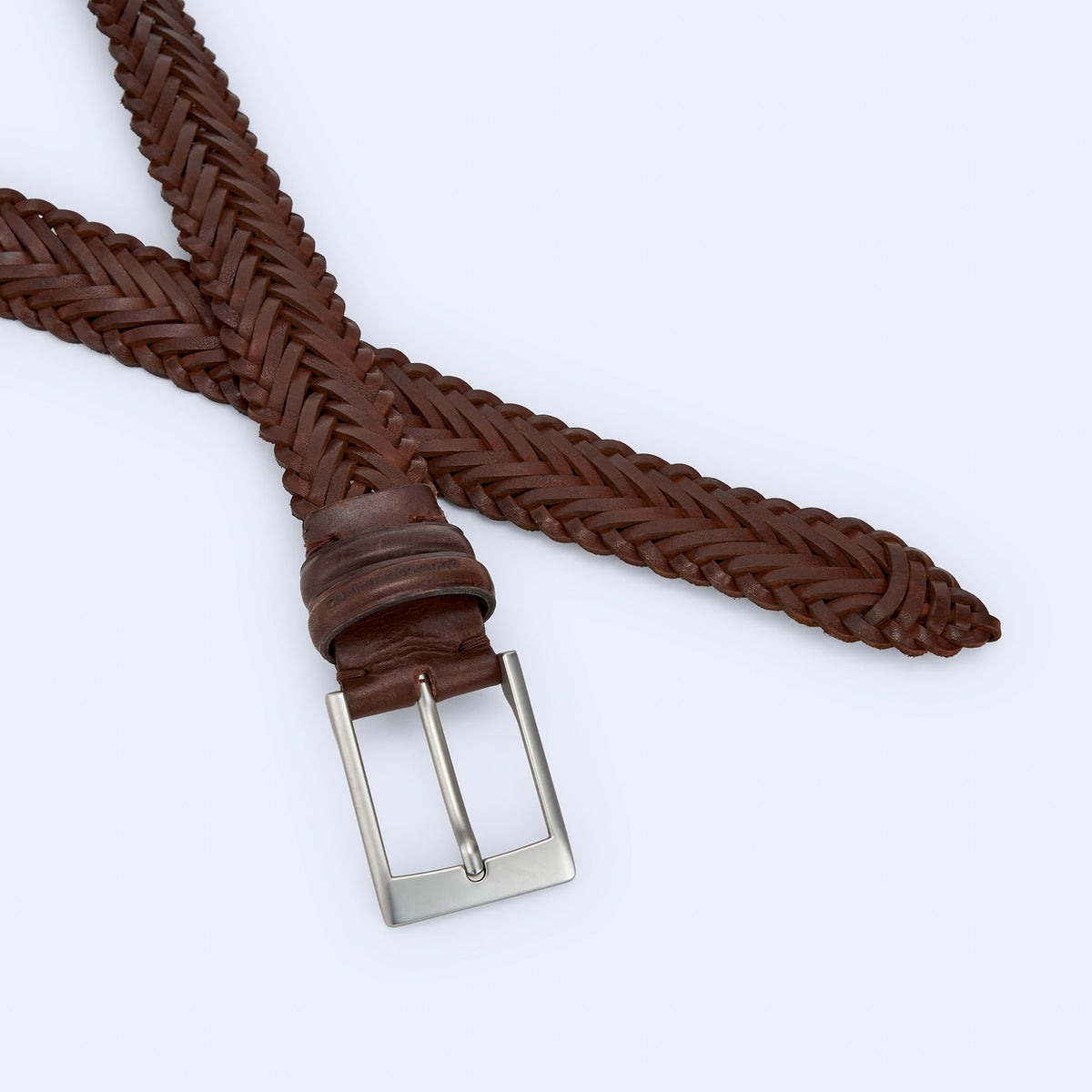 Braided Leather Belt - Rich Brown