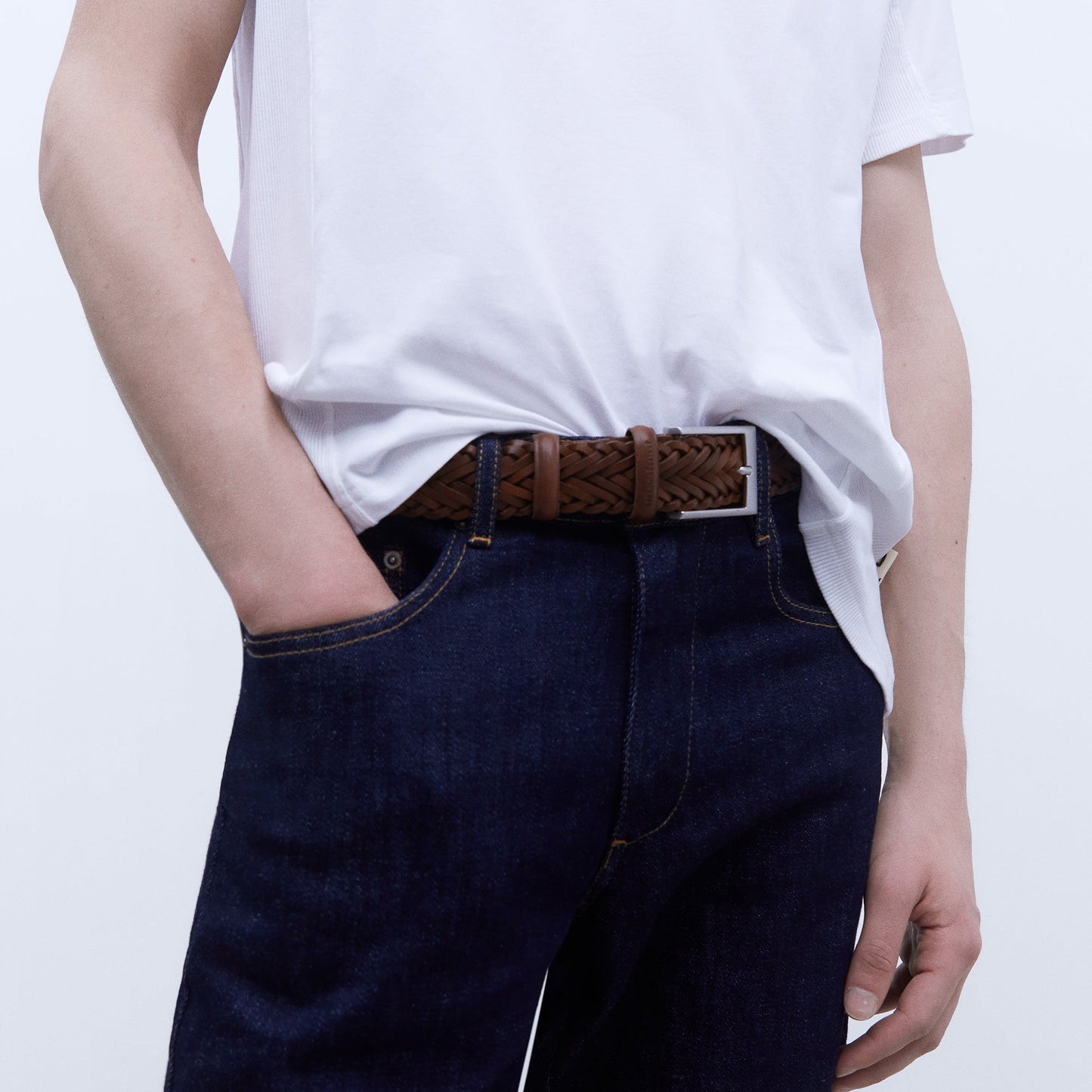 Braided Leather Belt - Rich Brown