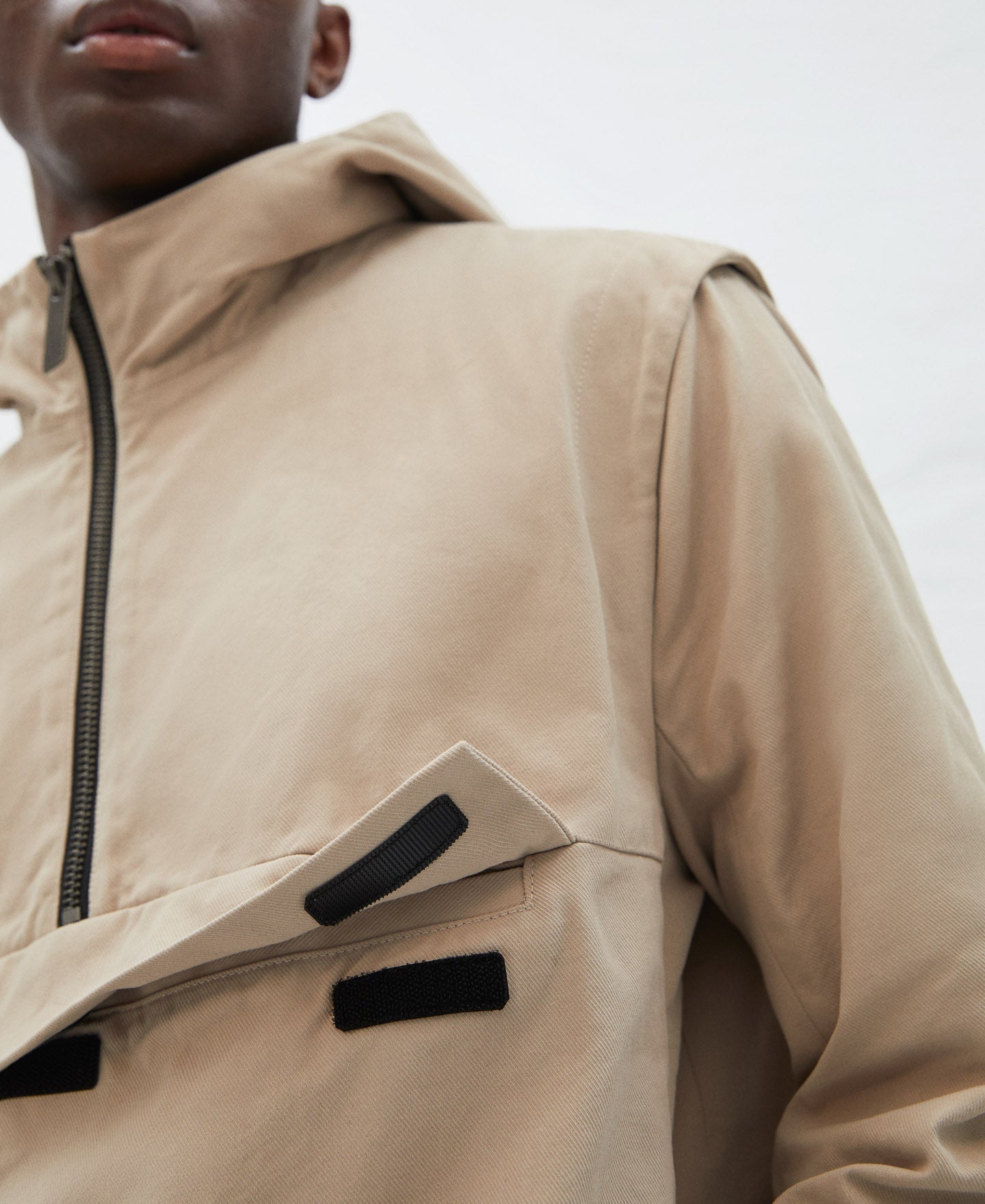 Stone Nylon Twill Hooded Kangaroo