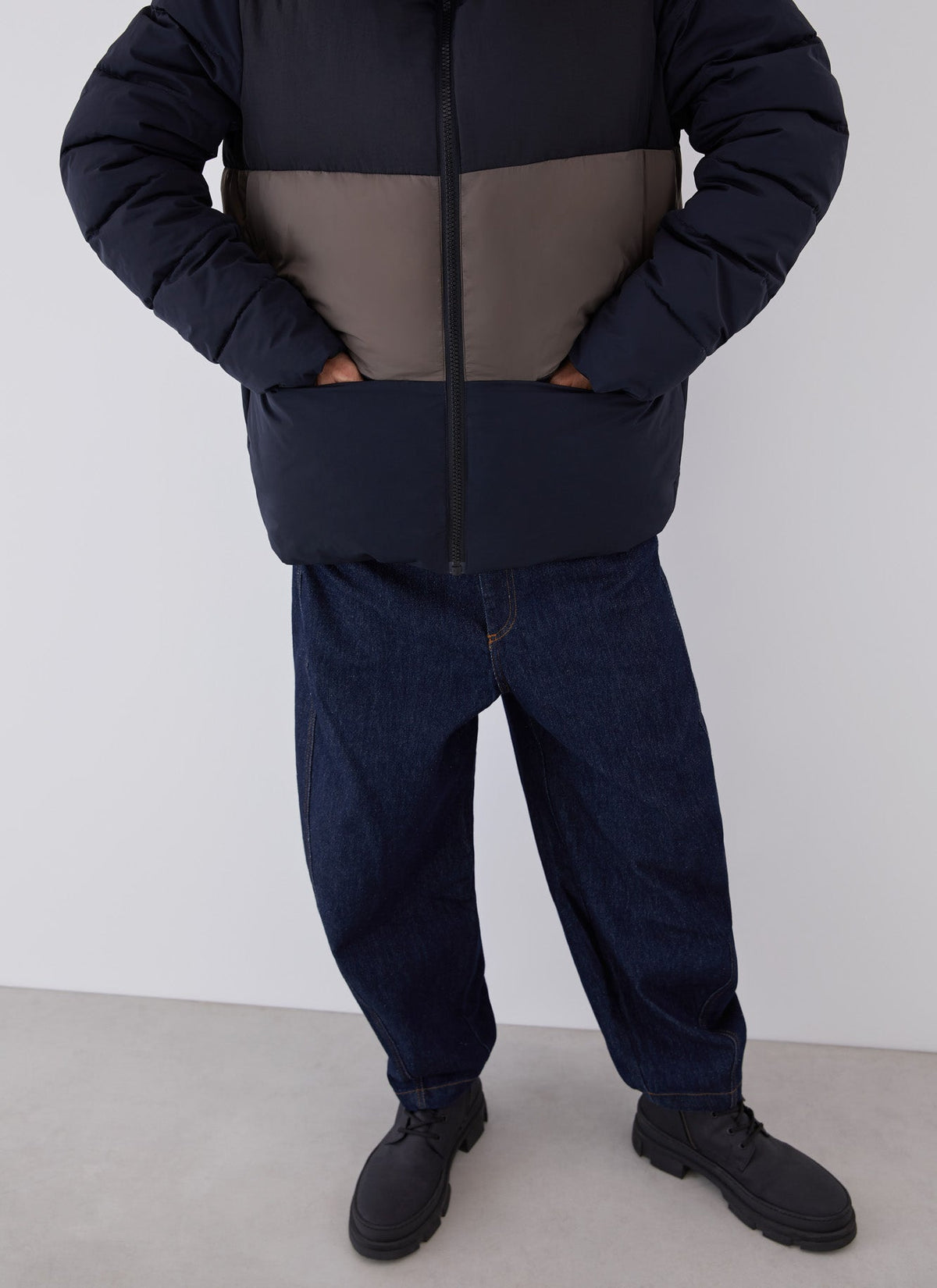Blue/Grey Tricolour Nylon Padded Parka