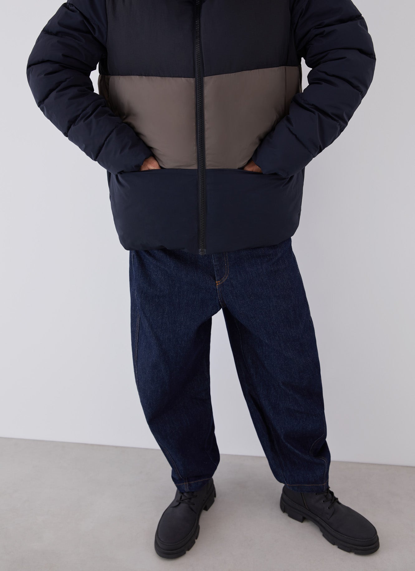 Blue/Grey Tricolour Nylon Padded Parka