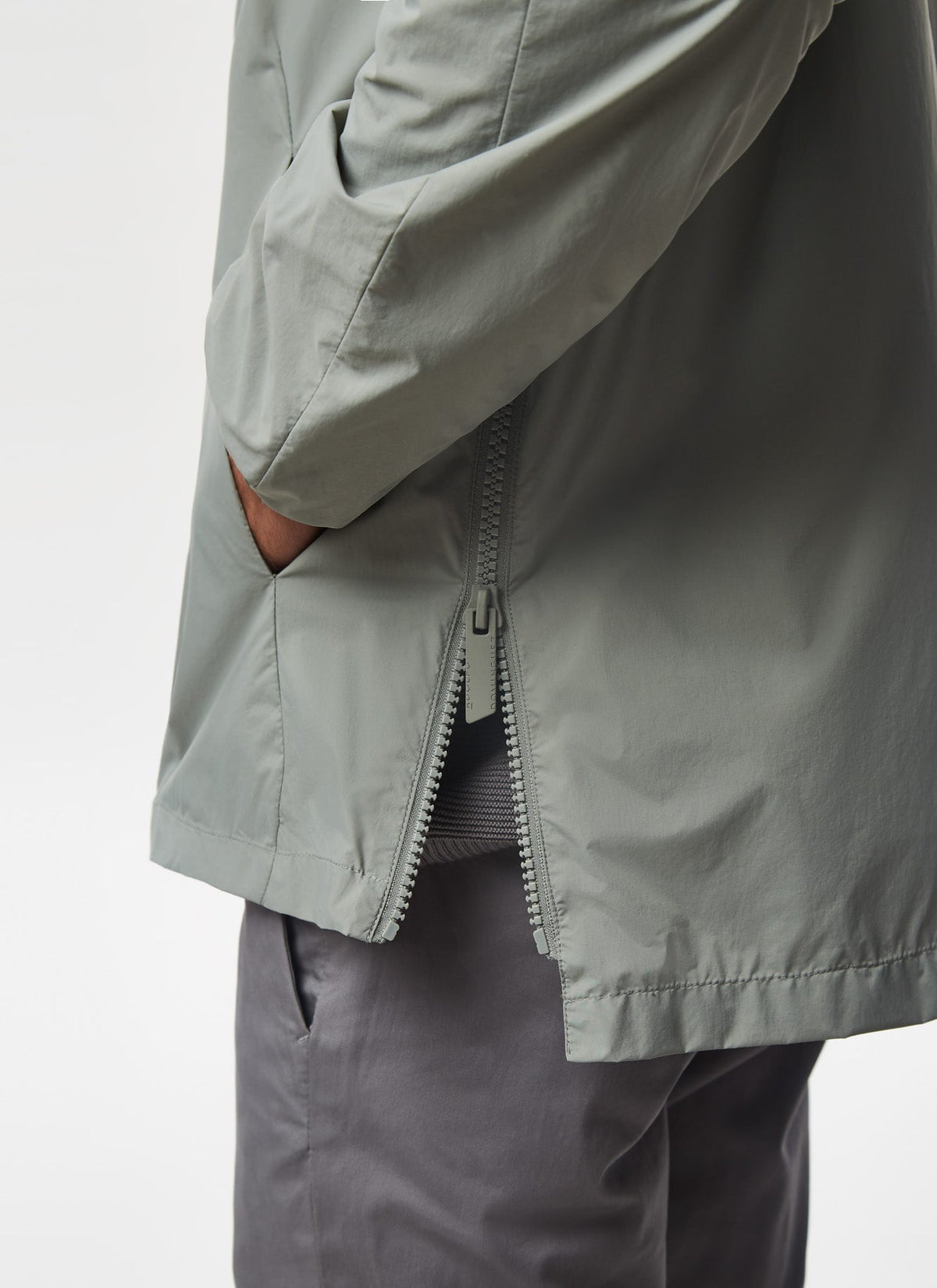 Grey Hooded Parka With Side Zipper