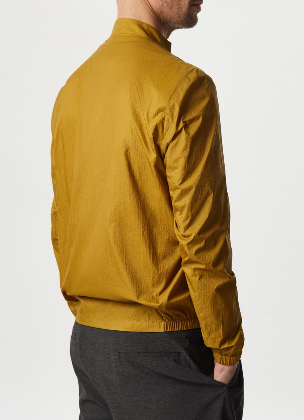 Yellow Nylon Jacket With Raised Collar