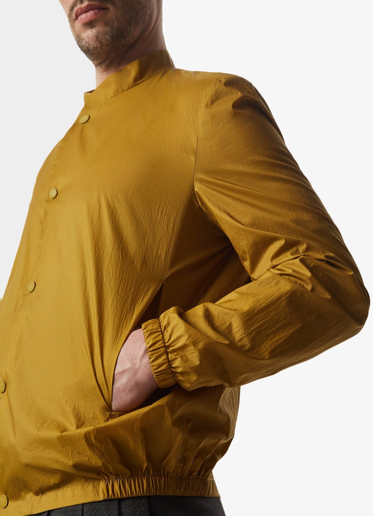 Yellow Nylon Jacket With Raised Collar
