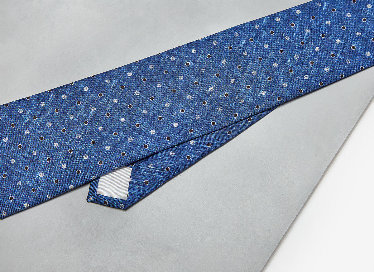 Blue Denim Tie With Polka Dot