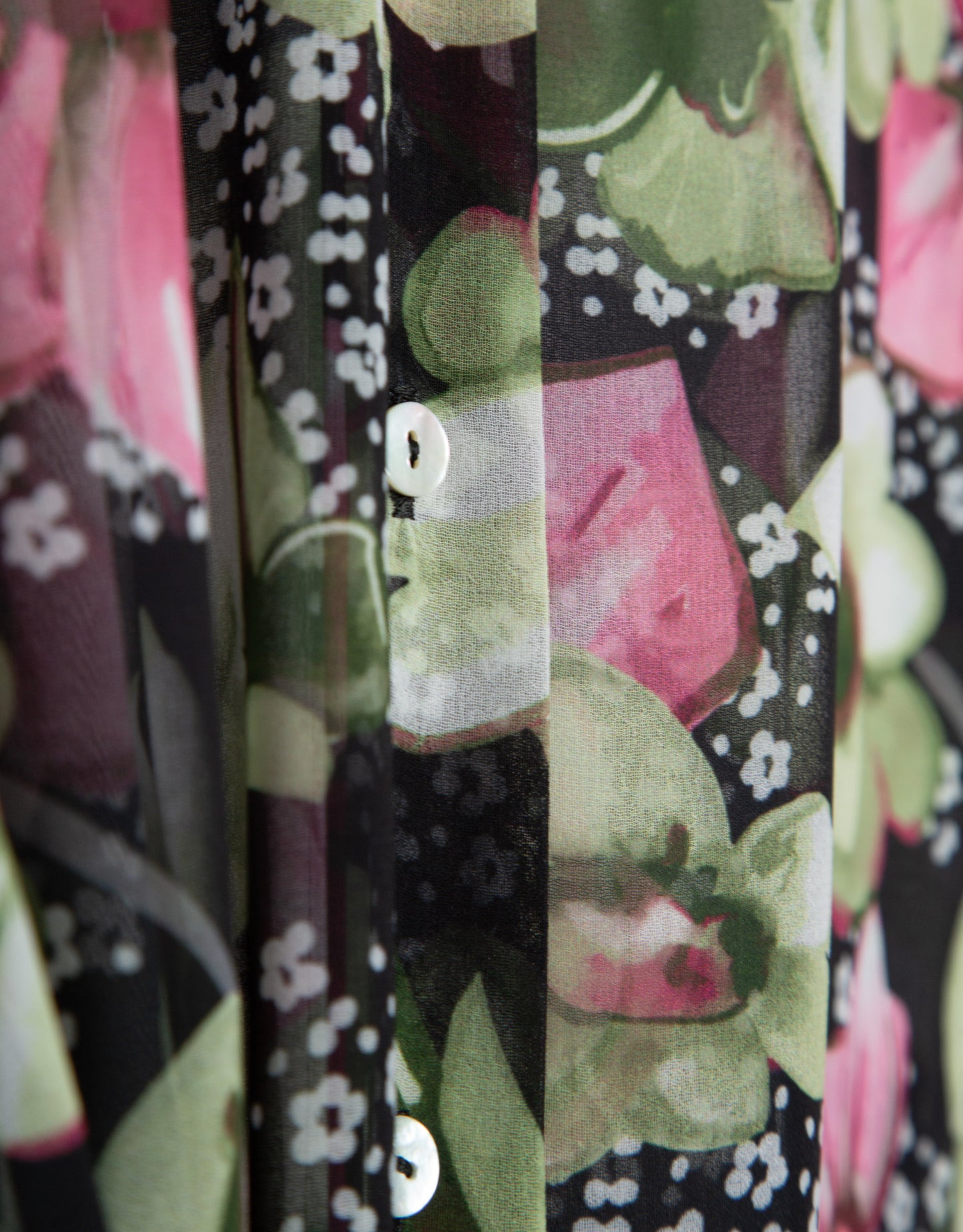 Green floral print crepe georgette long sleeve midi shirt dress