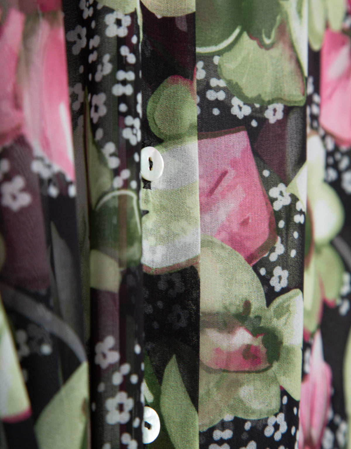 Green floral print crepe georgette long sleeve midi shirt dress
