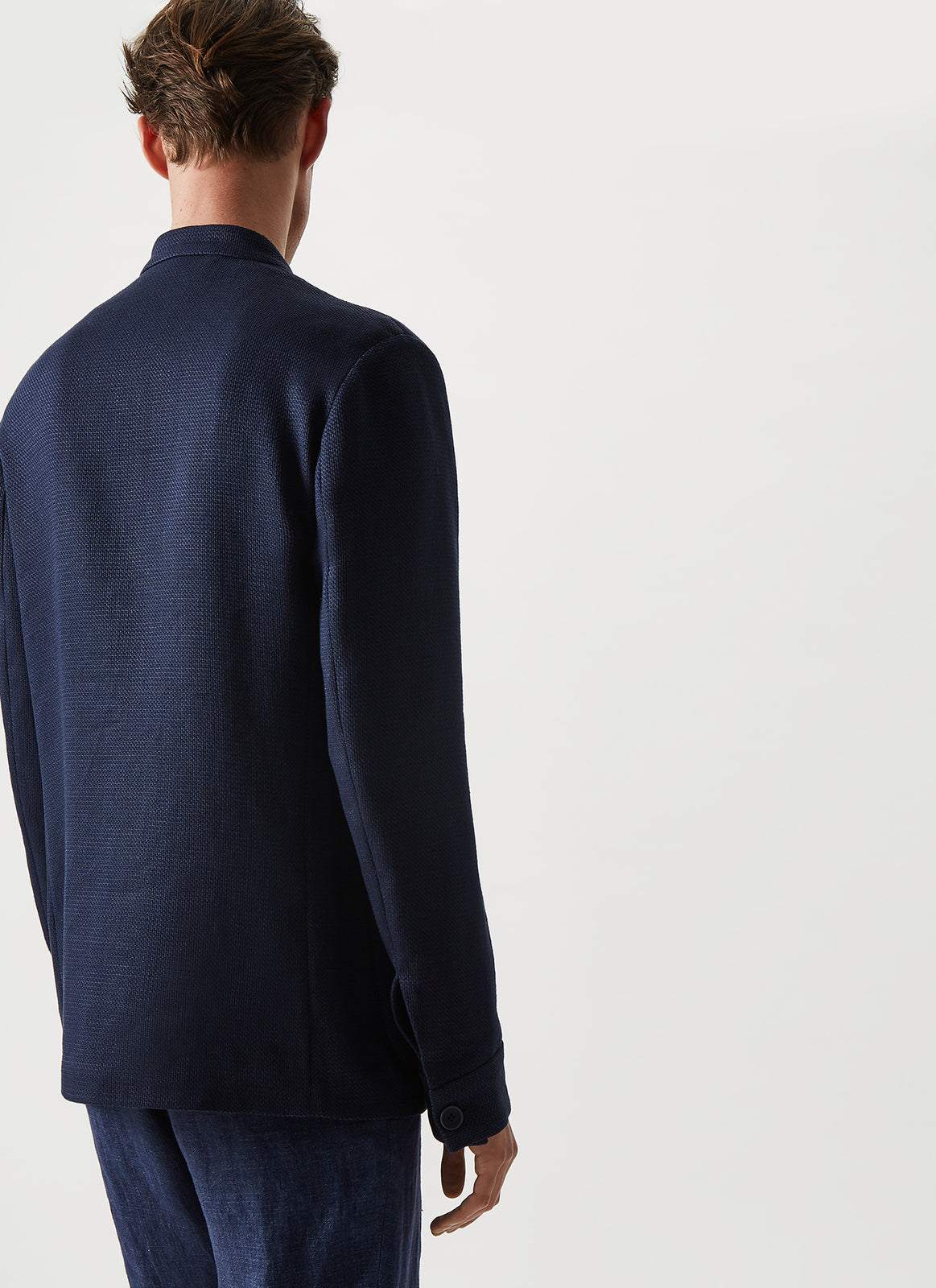 Navy Blue Mandarin Textured Jacket
