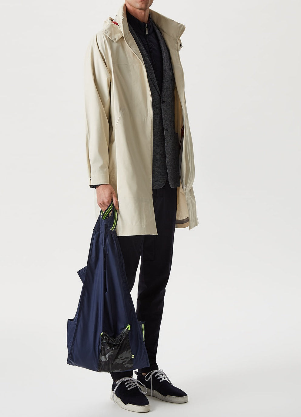 Navy Blue/White Textured Fine-Checked Jacket