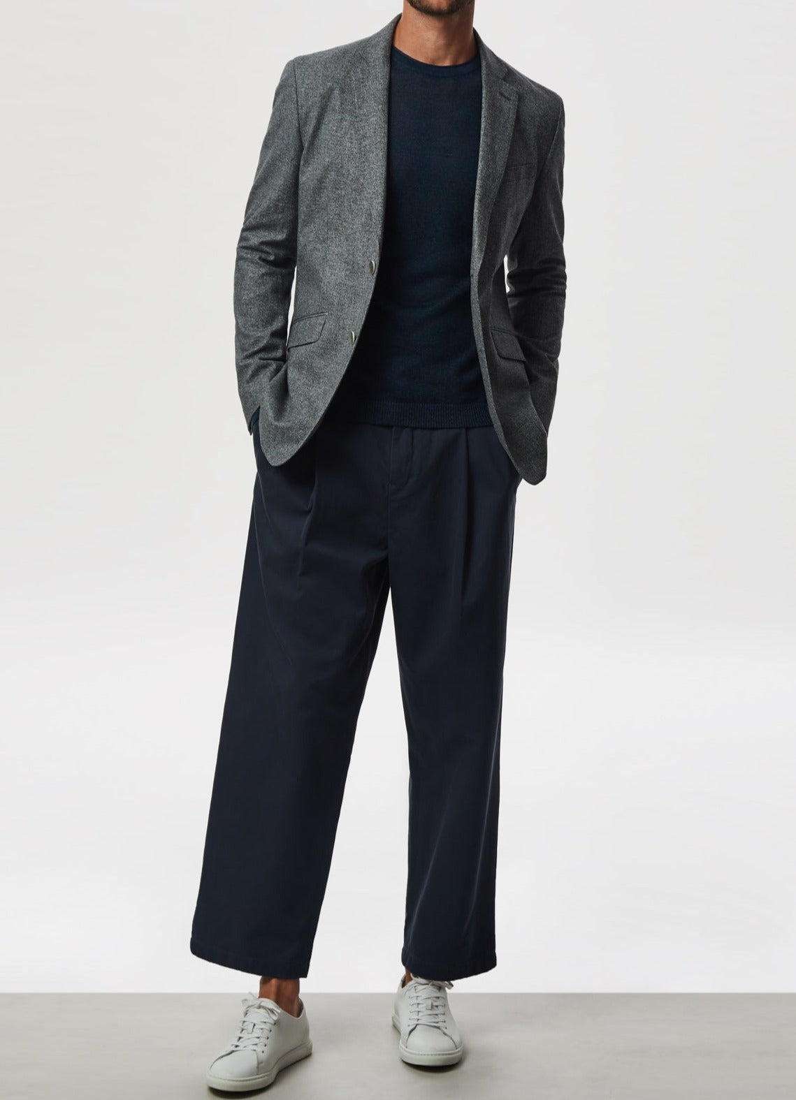White And Black Linen And Cotton Blazer Jacket