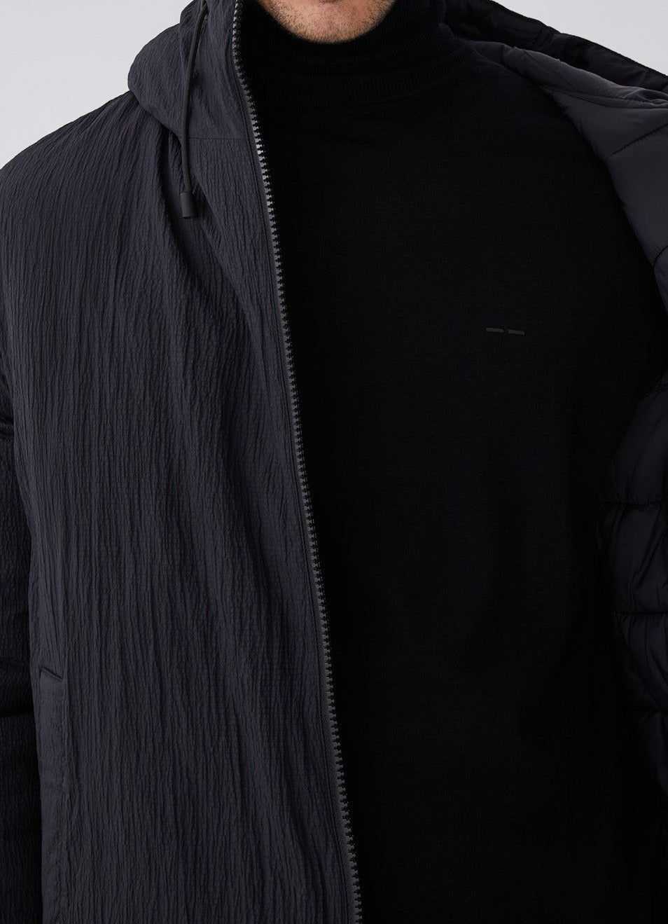 Black Long Wrinkled Parka