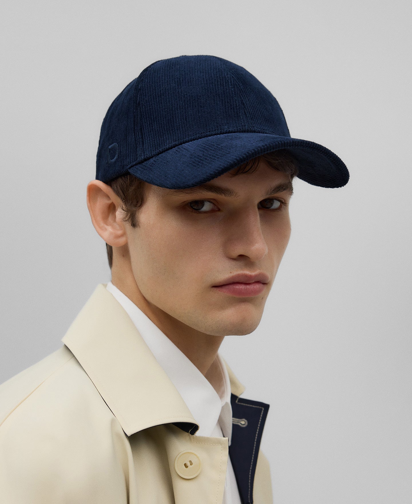 Navy blue corduroy cap man in navy blue