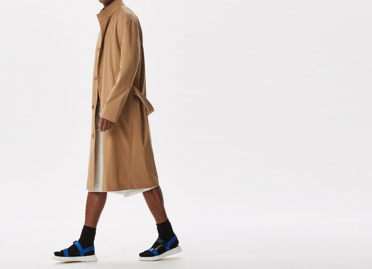 Camel Raised Collar Trench With Button Closur