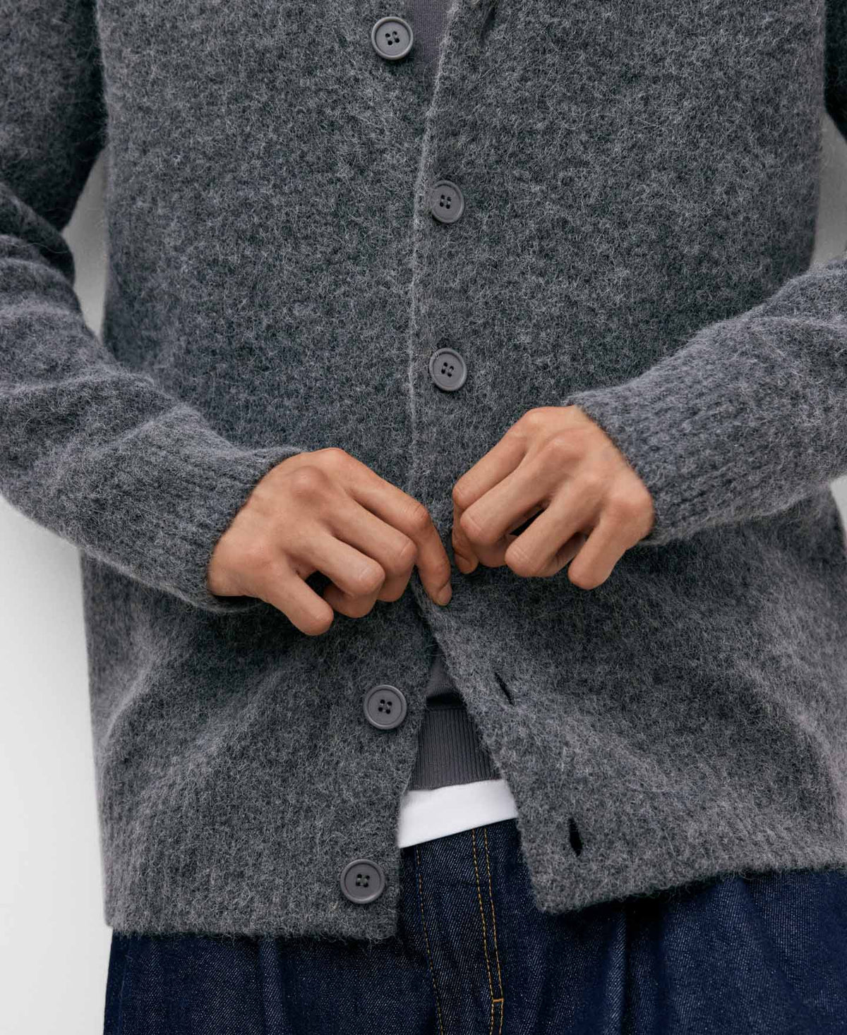 Grey Alpaca Knit Cardigan For Men