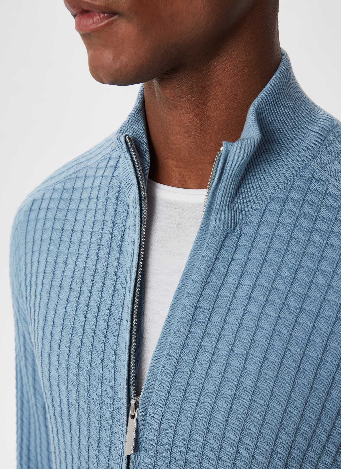 Light Blue Textured Cotton Cardigan