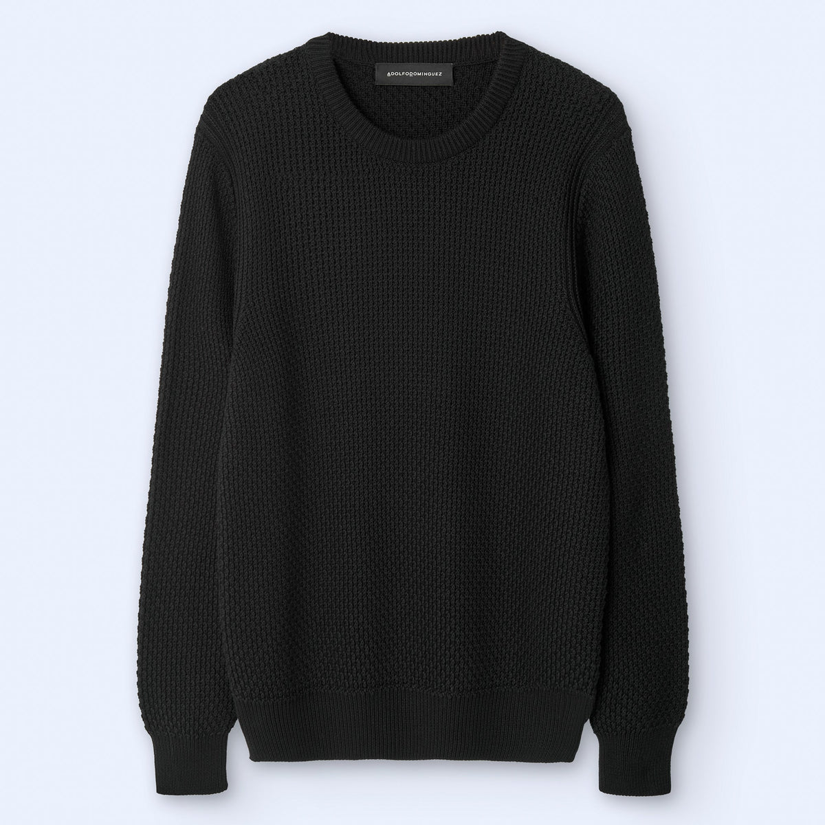 Black Cotton Crew Neck Sweater