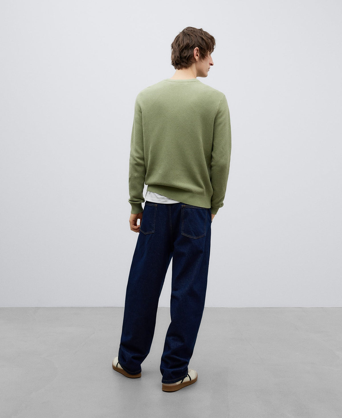 Olive Green Green Cotton Structured Sweater