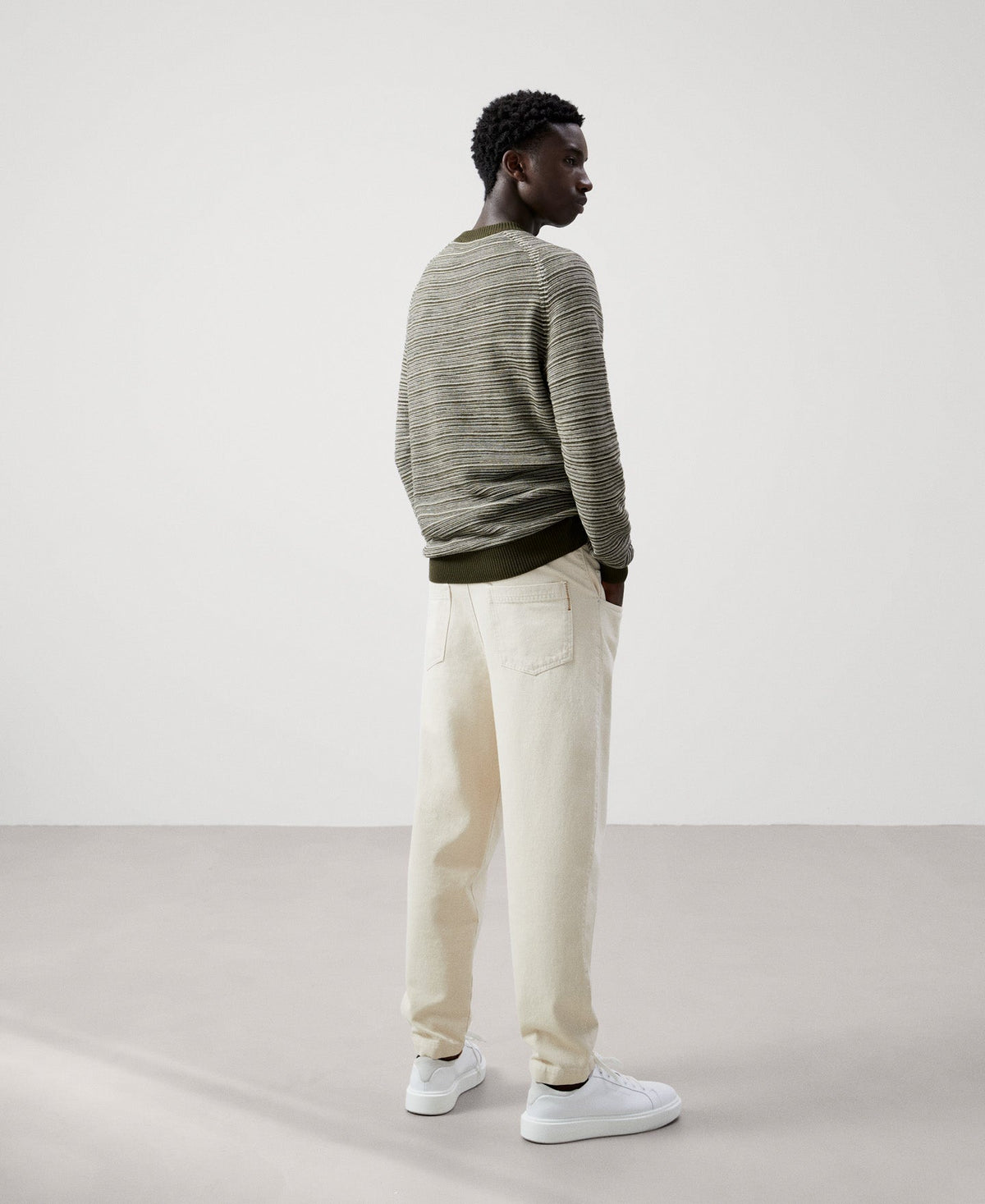 Khaki Cotton Knitted Crew Neck Sweater
