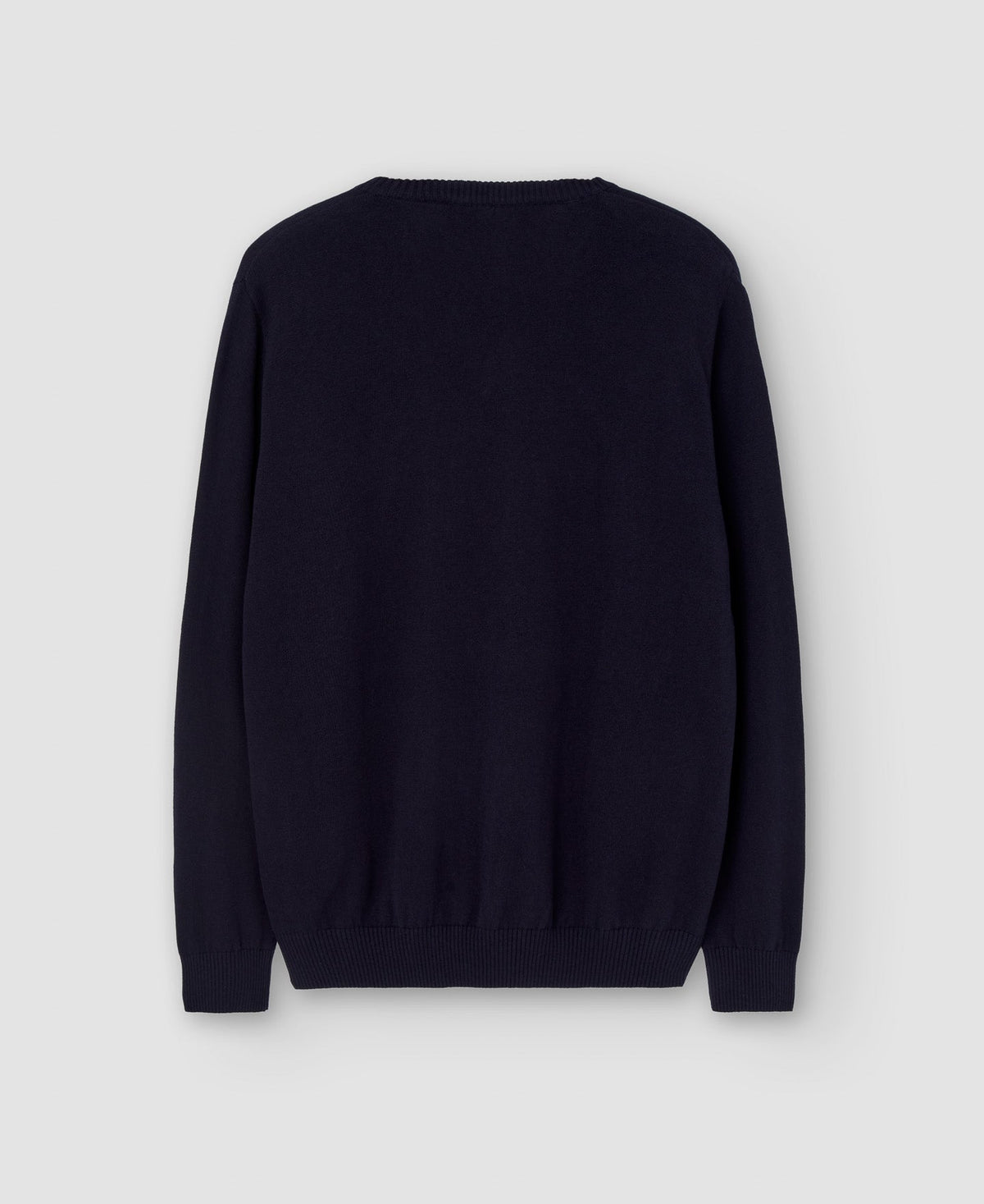 Navy Blue Cotton And Wool V-Neck Sweater