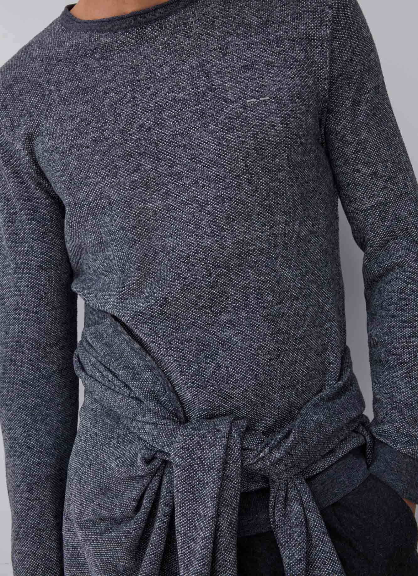 Blue Mottled Sweater With Crew Collar