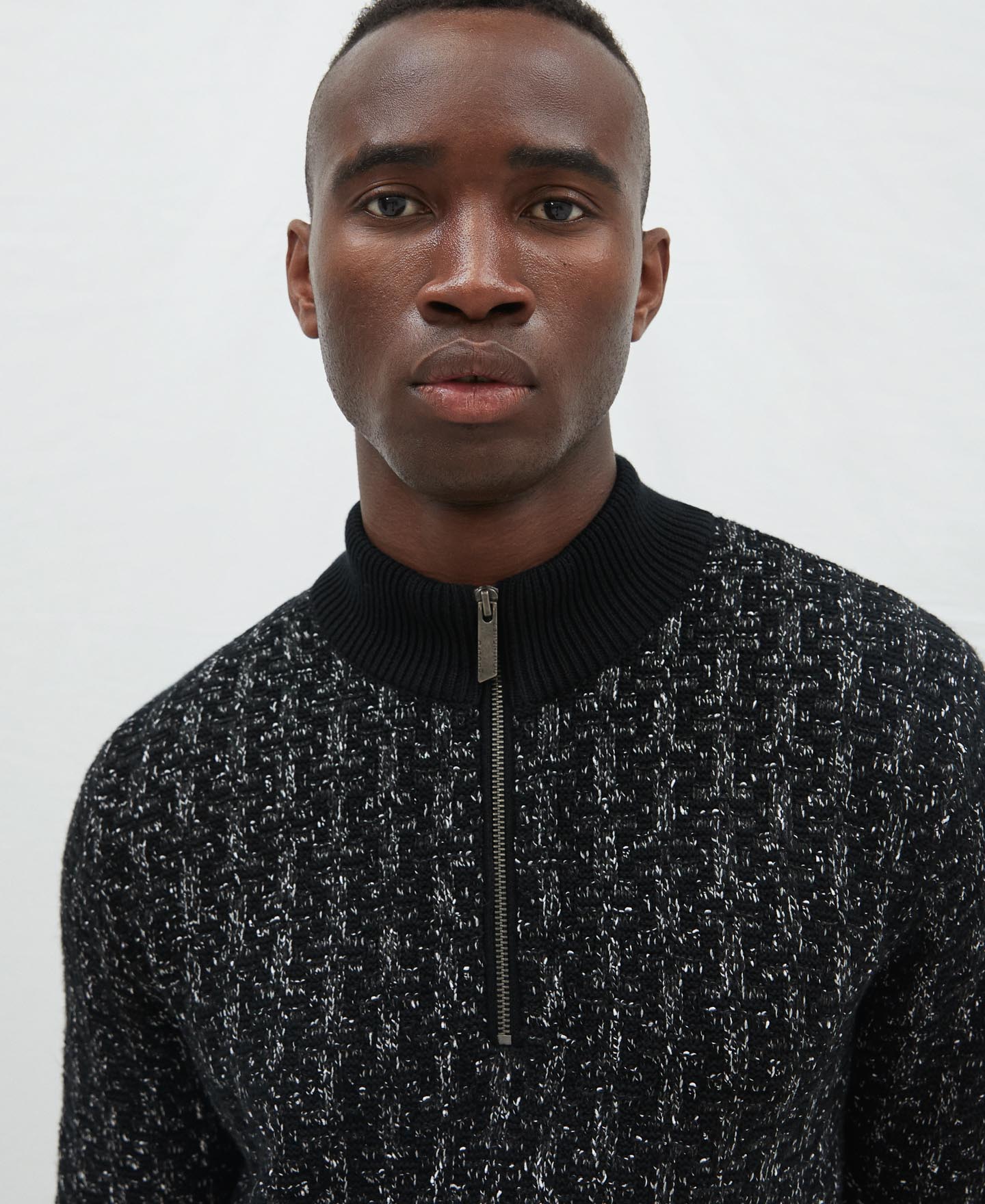 Grey/Black Cotton Cardigan With Perkins Collar